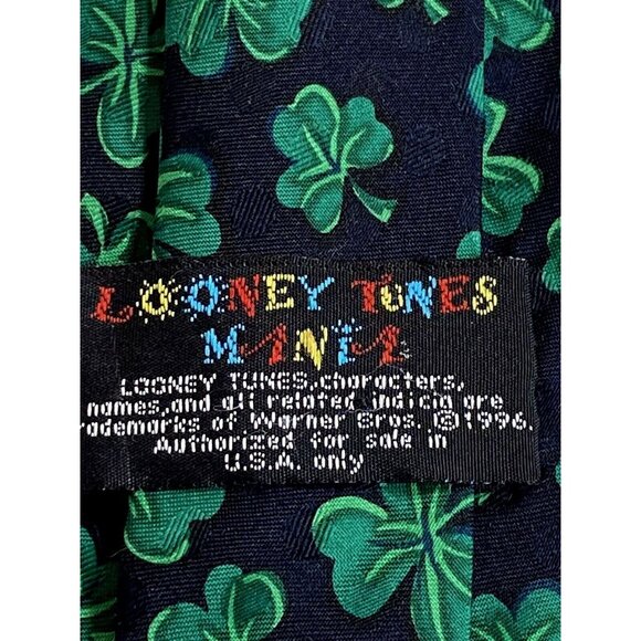 Looney Tunes Mania  Shamrock Necktie Navy Green St. Patrick's Day Holiday - Picture 5 of 6